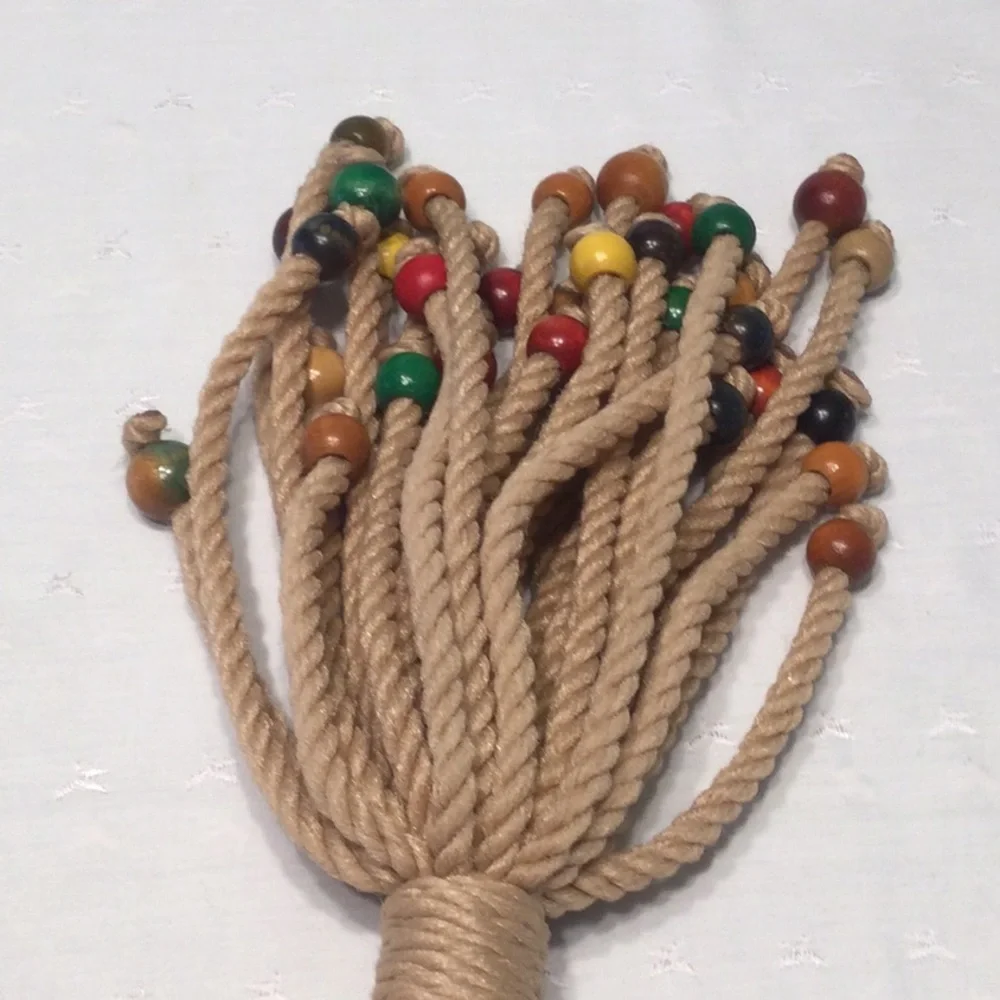 Handmade Vintage Macromae Wall Hanging w/Wooden Beads Opening For Display​